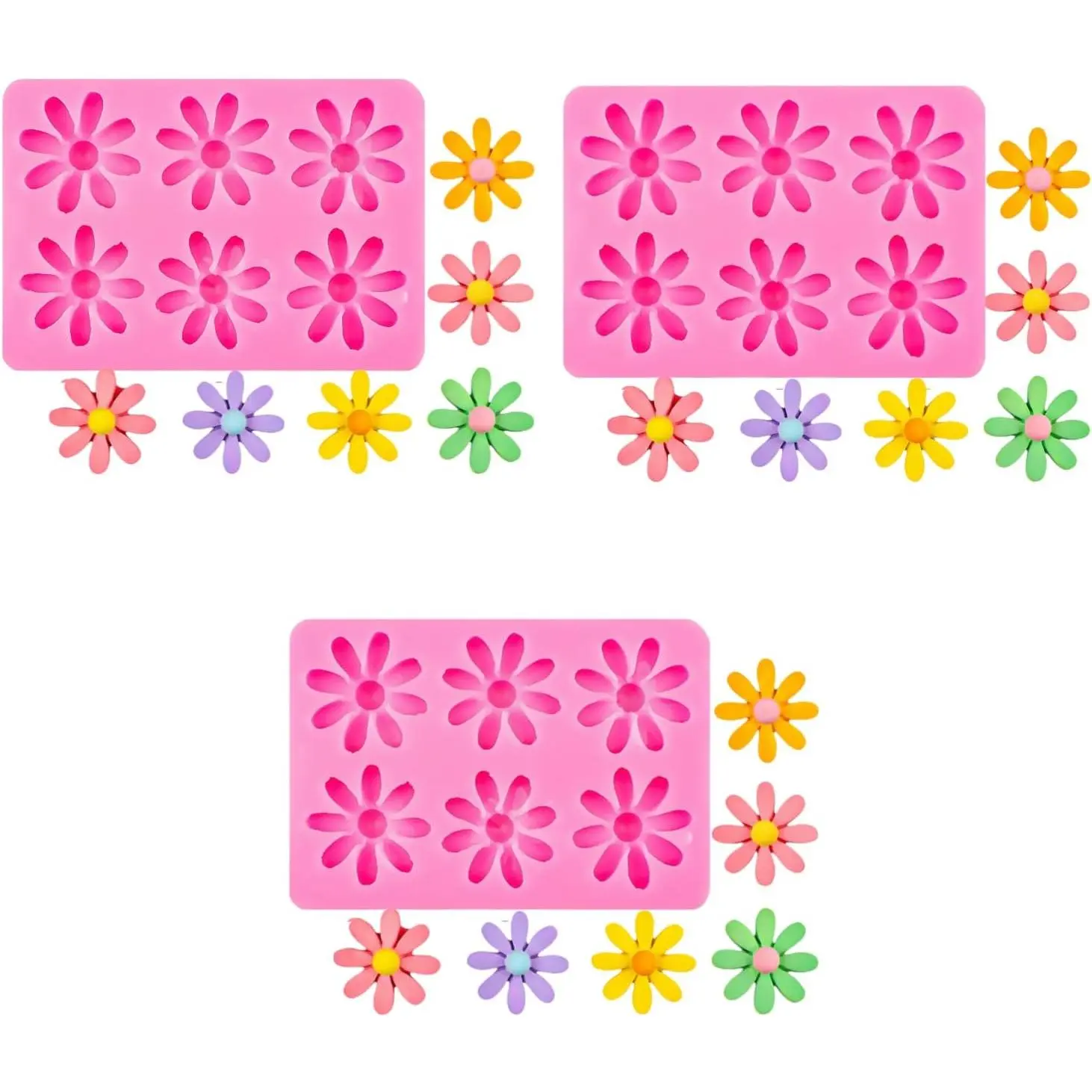 3 count Daisy  Mold - Versatile Baking & Craft Tool for Candies, Cakes, Cookies &  | -Grade Flower Molds for Clay Crafts, Kitchen Decorating Essentials