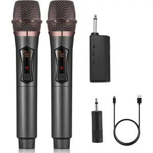 Wireless Microphones, Metal Dynamic Microphone System with Rechargeable Receiver, 50H Duration, 200ft Range, Microphone for Karaoke Singing, Wedding, DJ, Party, Speech, Church