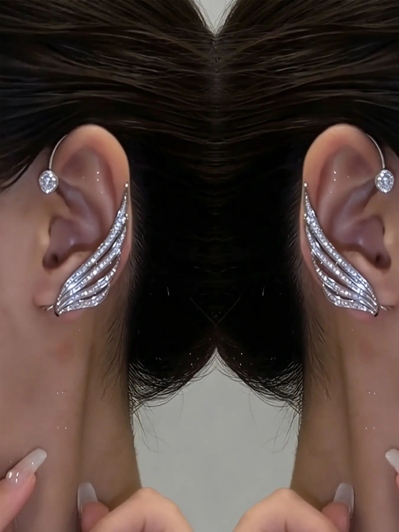 Exquisite Elegant Y2K Style Swan Rhinestone Ear Hooks, Women's Fashion Daily Gift Party Ear Hook Set, Left and Right Ear Hooks