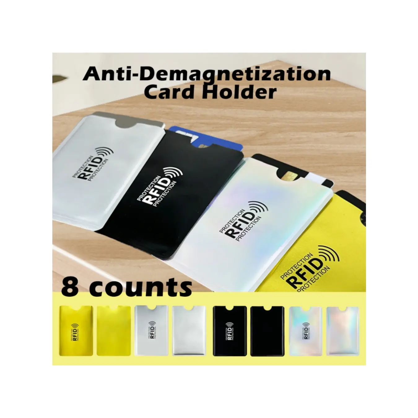 RFID Blocking Card Sleeves 8 Pack, Aluminum Foil Anti Theft Scan Protector Covers for Credit Card ID Passport