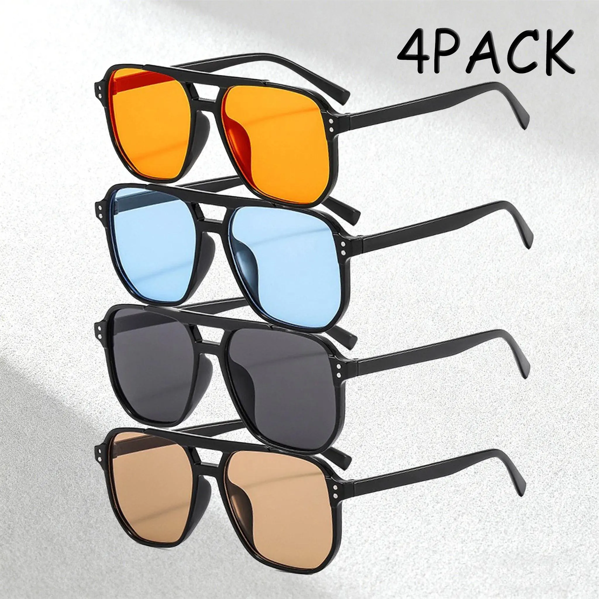 XUH Men's 4-Piece Semi Rimless Oversized Glasses, Trendy Shades with Natural Lens, Polyamide Frame, UV400 for Daily Wear