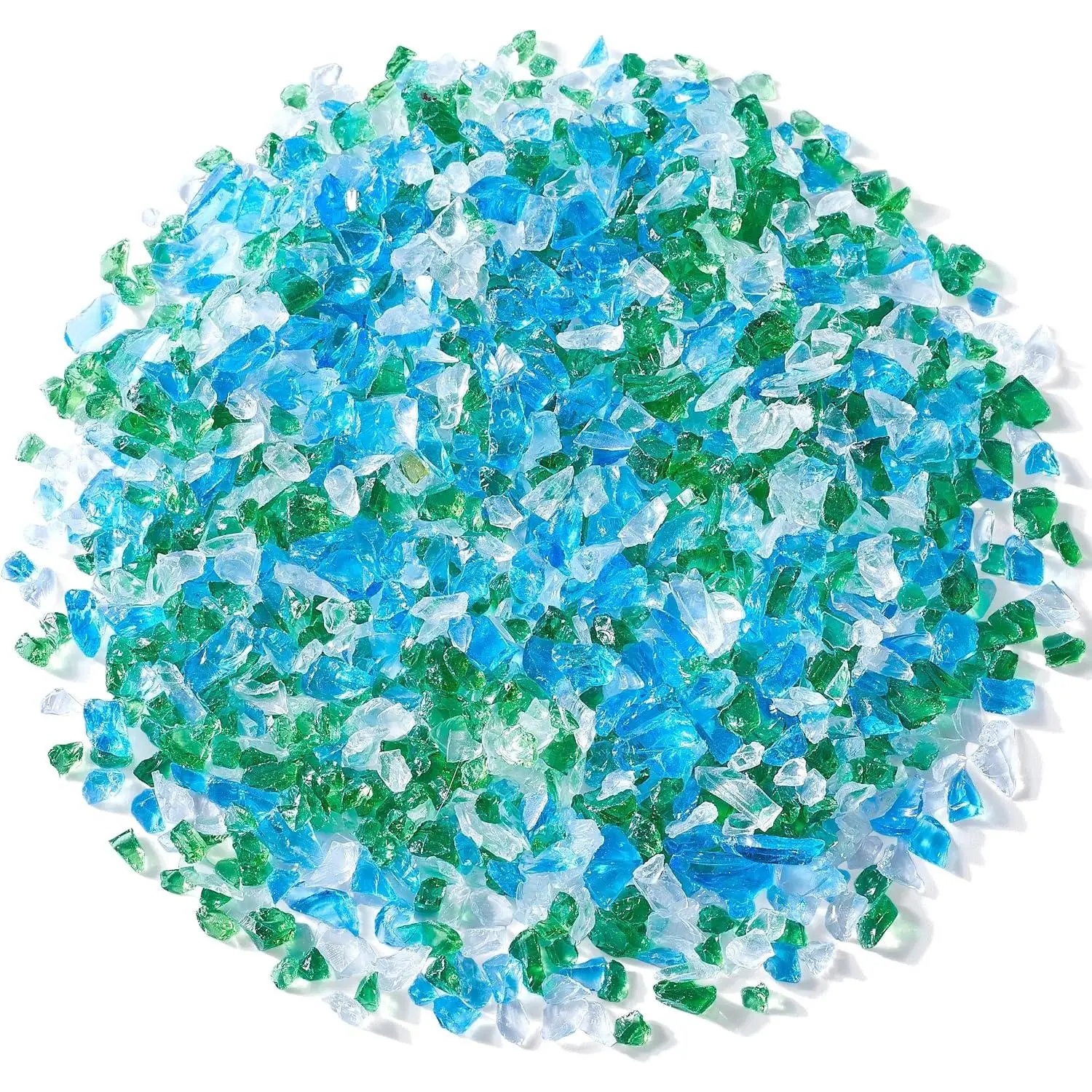 Crushed Glass for  DIY Art Crafts, Green  Broken Glass Pieces for Vase Fillers  Aquarium Fire Pit Decoration 3-6mm 0.85LB