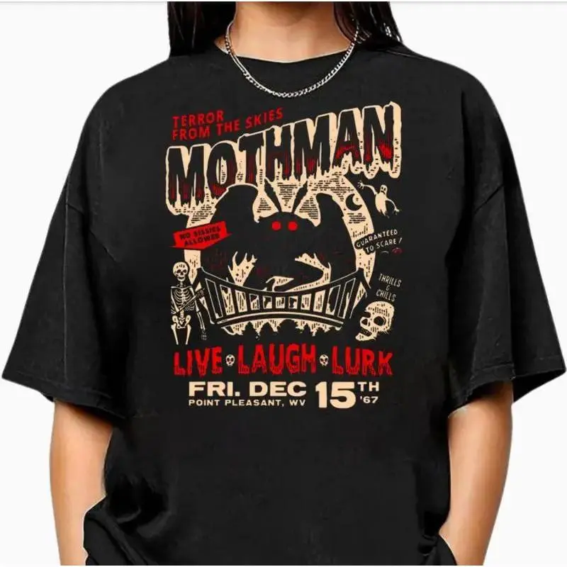 Spooky Mothman Spookshow T-Shirt, Halloween Graphic Tee for Men Women, Cotton Classic Shirt, Retro Horror Fans,bible