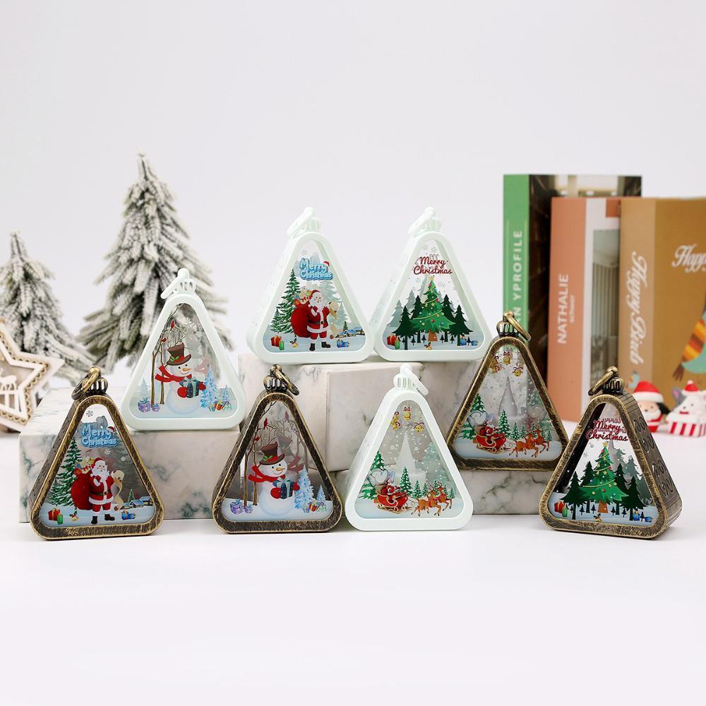 Christmas Triangle Lantern Plastic Santa Claus Snowman Tree Festival Lamp Mini Table Ornaments Home Decoration Party Scene Props