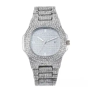 Iced-Out Nautilus Watch - 43mm×43mm, Silver