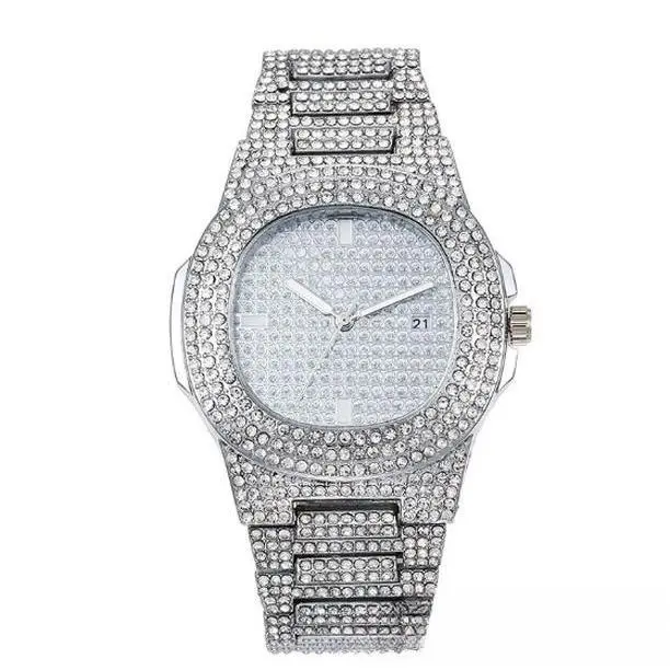 Iced-Out Nautilus Watch - 43mm×43mm, Silver