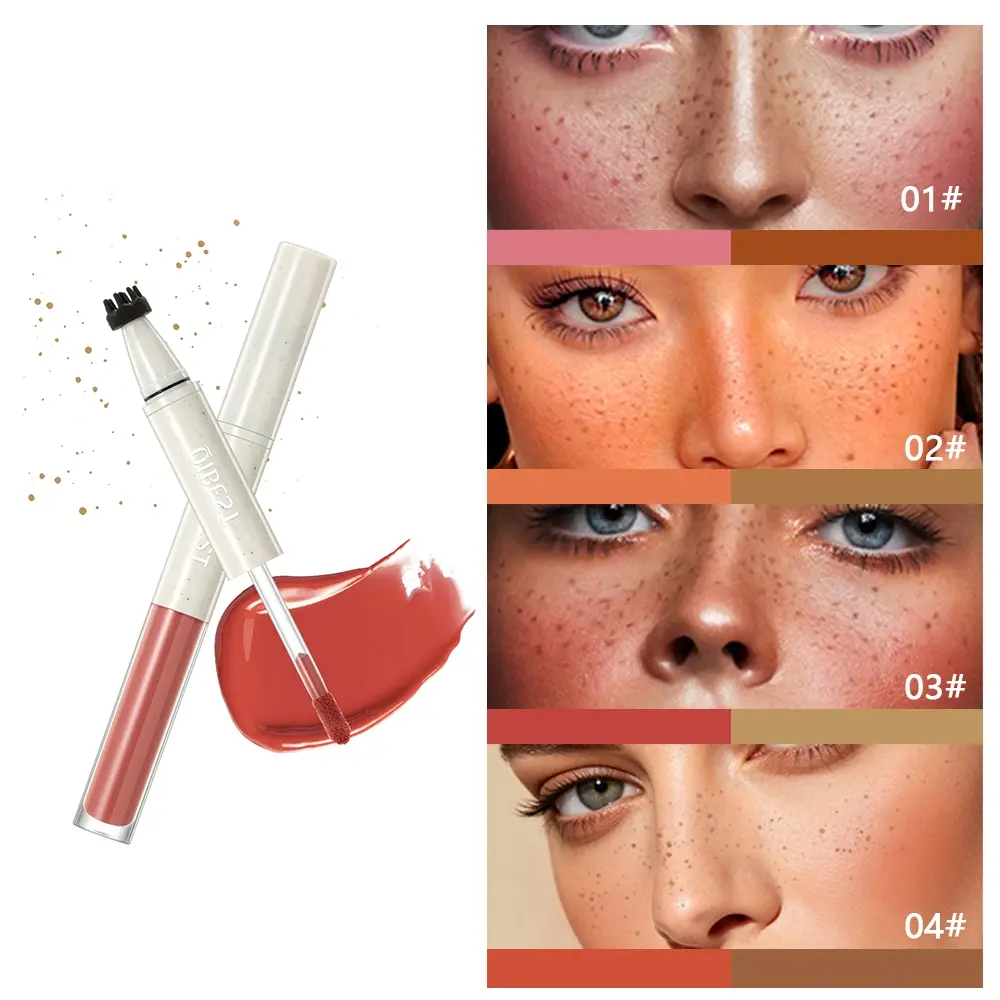 2 in 1 Freckle Stamp & Liquid Blush Pen, Long Lasting Waterproof Liquid Blush, Natural Freckle Makeup Tool, Lightweight Cream Blush for Cheeks, 4 Shades Liquid Blush Makeup