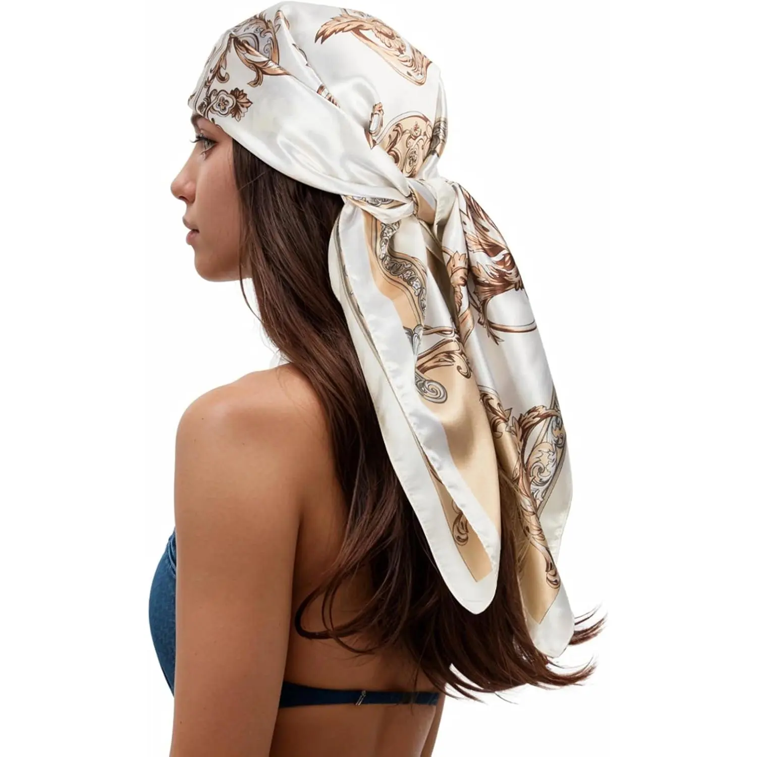 Head Scarf for Women Like Silk Scarf Hair Scarf Printed Square Scarf Bandanas for Women 35 Inches