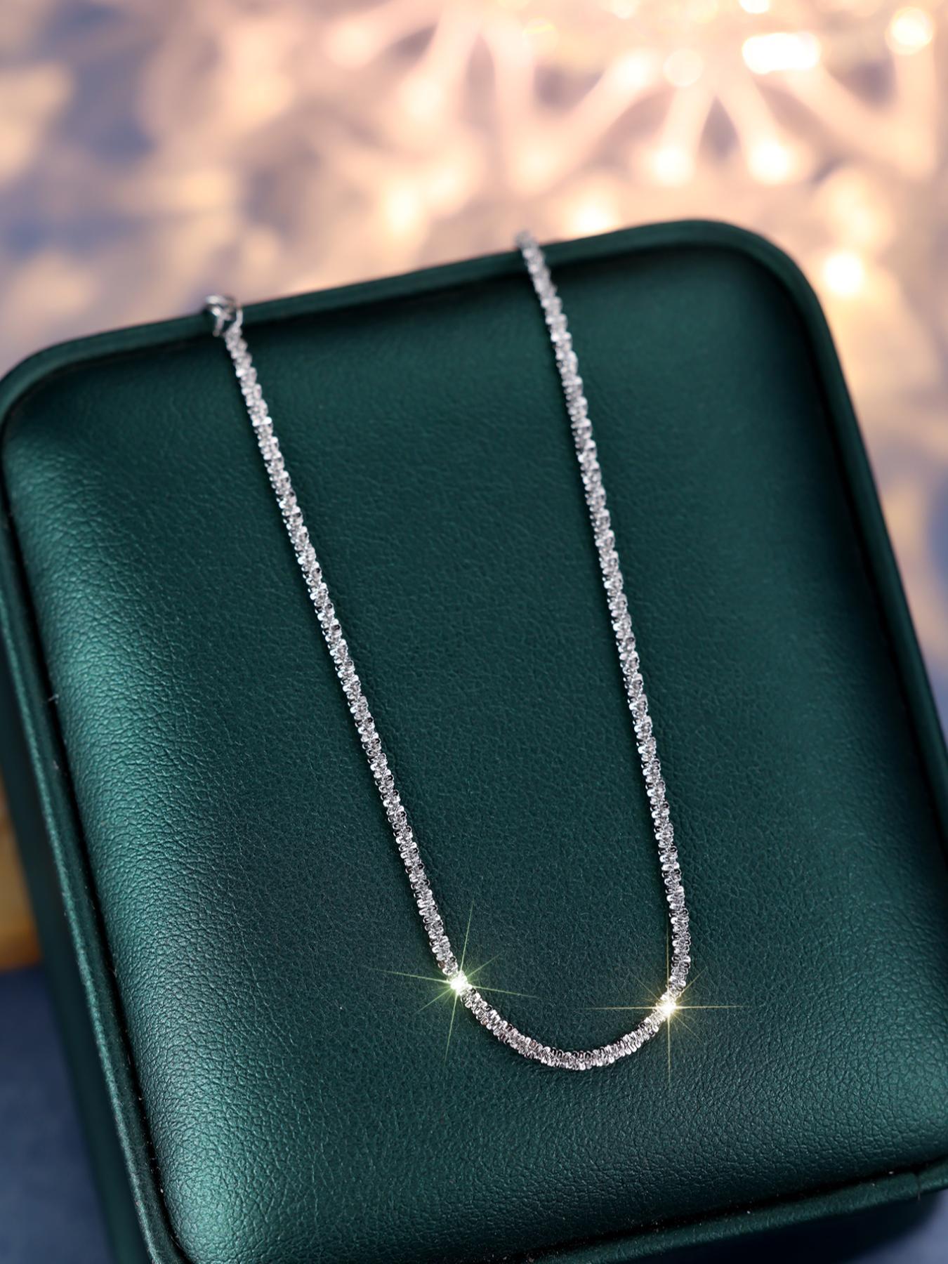 925 Sterling Silver Simple Style Plain Color Necklace, Minimalist Necklace, Elegant Necklace for Women & Girls, Daily Wear Necklace, Trendy All-match & Exquisite Jewelry for Birthday Gift, with Box