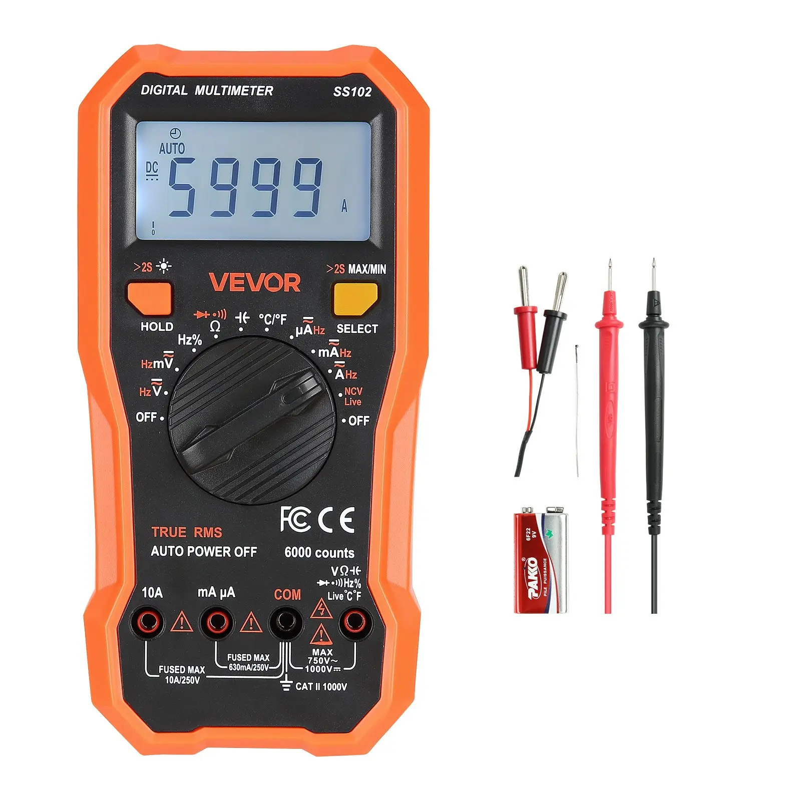 【DealsForYouDays】VEVOR Digital Multimeter, 6000-Count TRMS DC/AC Voltmeter Current Tester, Professional NCV Tool for Current, Voltage, Resistance, Capacitance, Duty-Cycle, Temperature, Diodes, Continuity, Live Wires