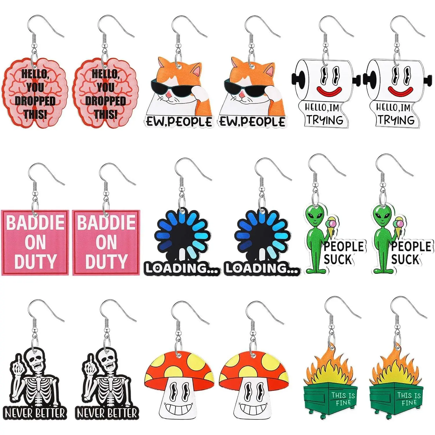 9 Pair Funny Earrings Weird  Novelty Meme Cute Silly Wacky Whimsical Dangle Earrings for Christmas  Women