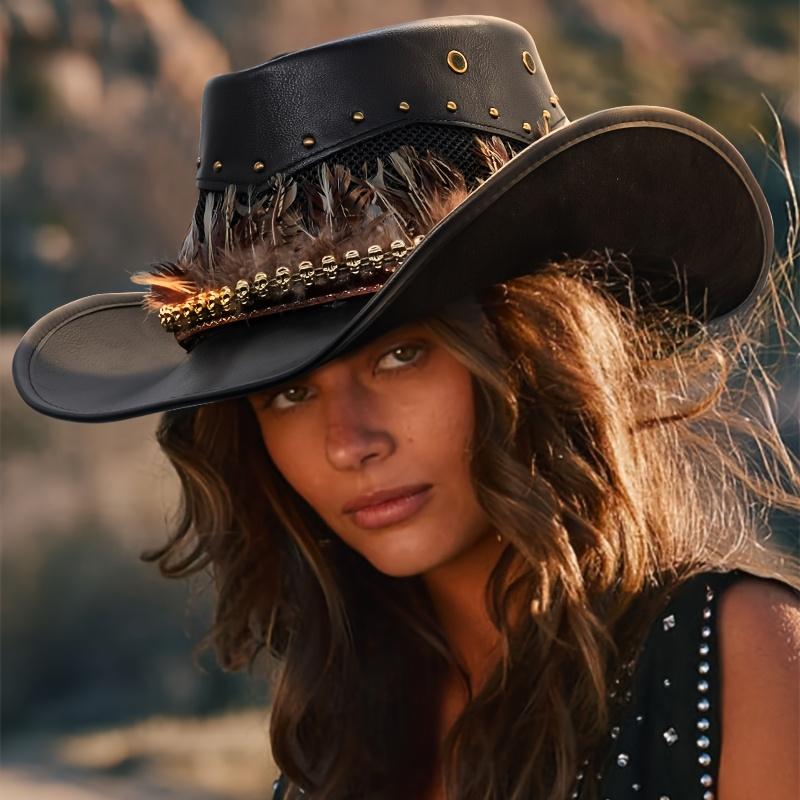 Unisex Lightweight Leather Wide-Brim Western Cowboy Hat  display picture 3