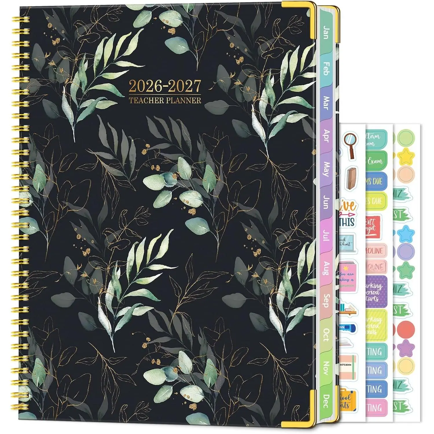 Teacher Planner 2026-2027, Teacher Lesson Planner 14 Checklist, 8.5" x 11" | July 2026-June 2027 Academic Year with Colorful Monthly Tabs, Teacher Calendar Book for School, Spiral Bound Planner, Leaves