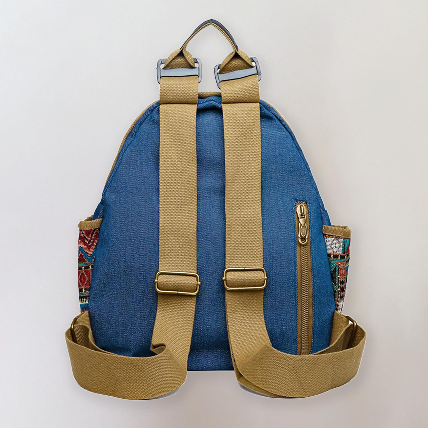 Women's Practical Denim Rucksack with Double Zipper Closure, Classic Printed Shoulder Bag with Adjustable Strap and Top Handle for Casual Daily Use and Commuting