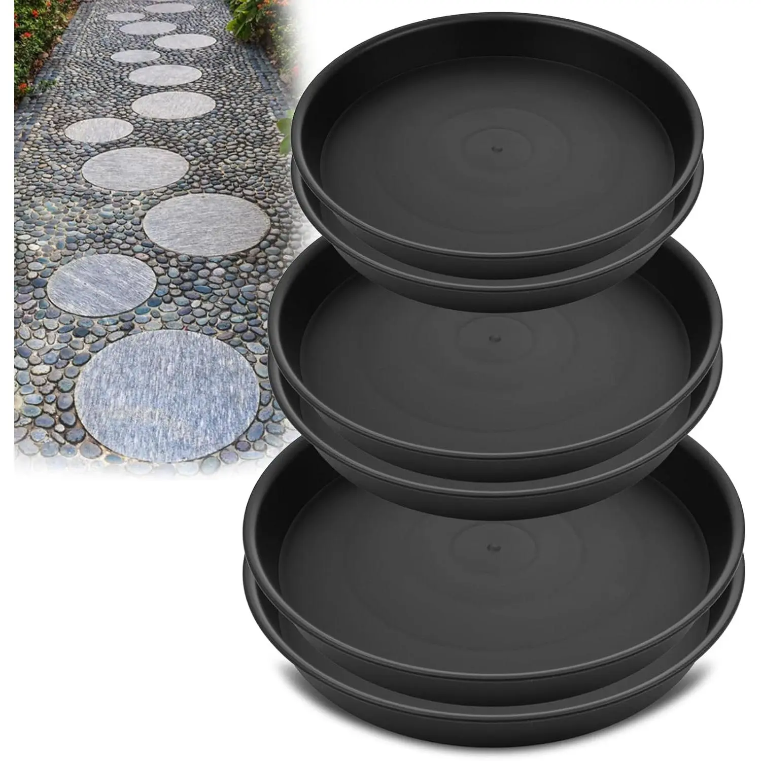 3-Size Round Outdoor Concrete Stepping Stone Mold Set, 8.8in/10in/11.2in PP Plastic Molds for DIY Enthusiasts, Garden Decor & Concrete Path Projects with Large Tray for Stained Glass Applications