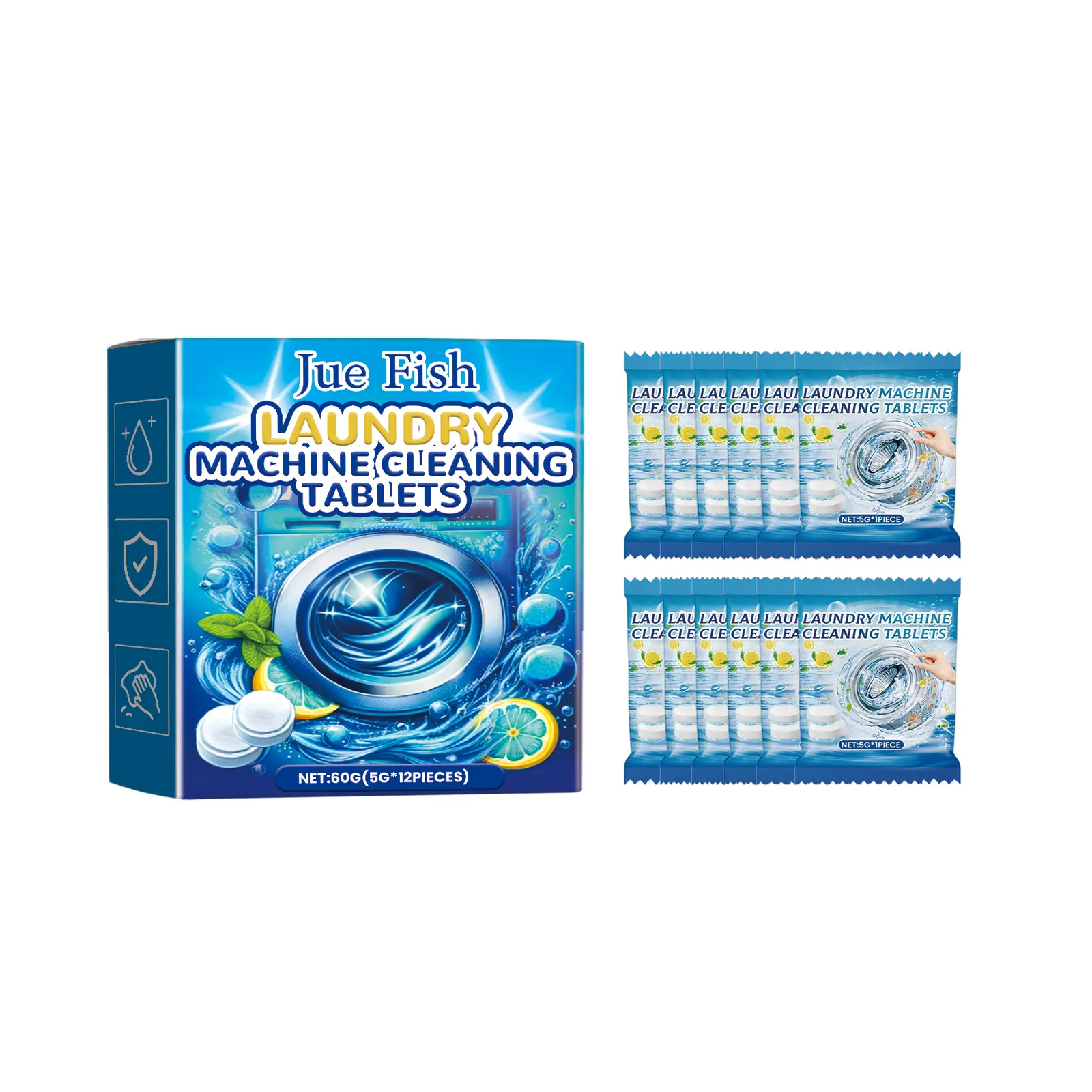 Jue-Fish Washing Machine Cleaning Effervescent Tablets, Washing Machine Slot Stains Cleaning Dirt Cleaning Odor Effervescent Tablets