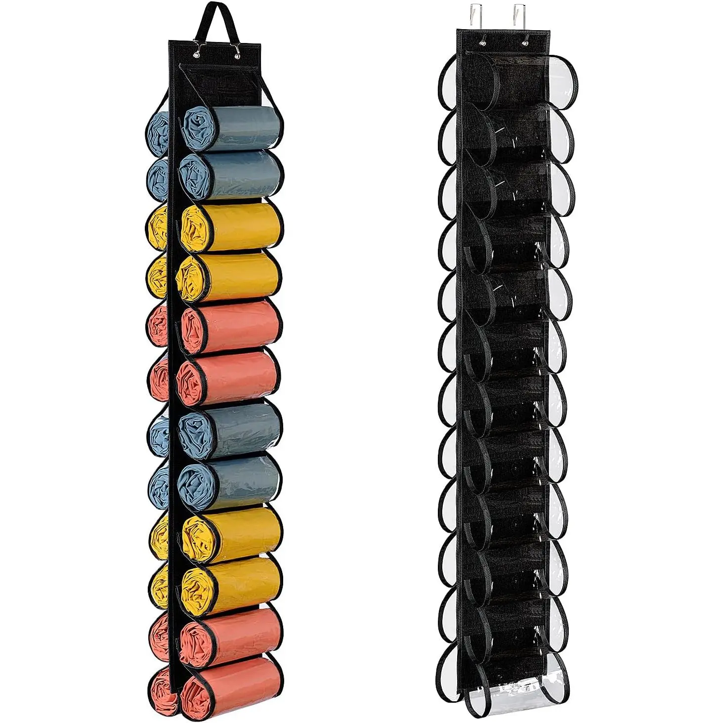 Yoga Legging Storage Organizer with 24 Pockets, Foldable Oxford Cloth  Closet Organizer Shirts Jeans Storage Hanger Socks Holder for Family Closet Bedroom, Black