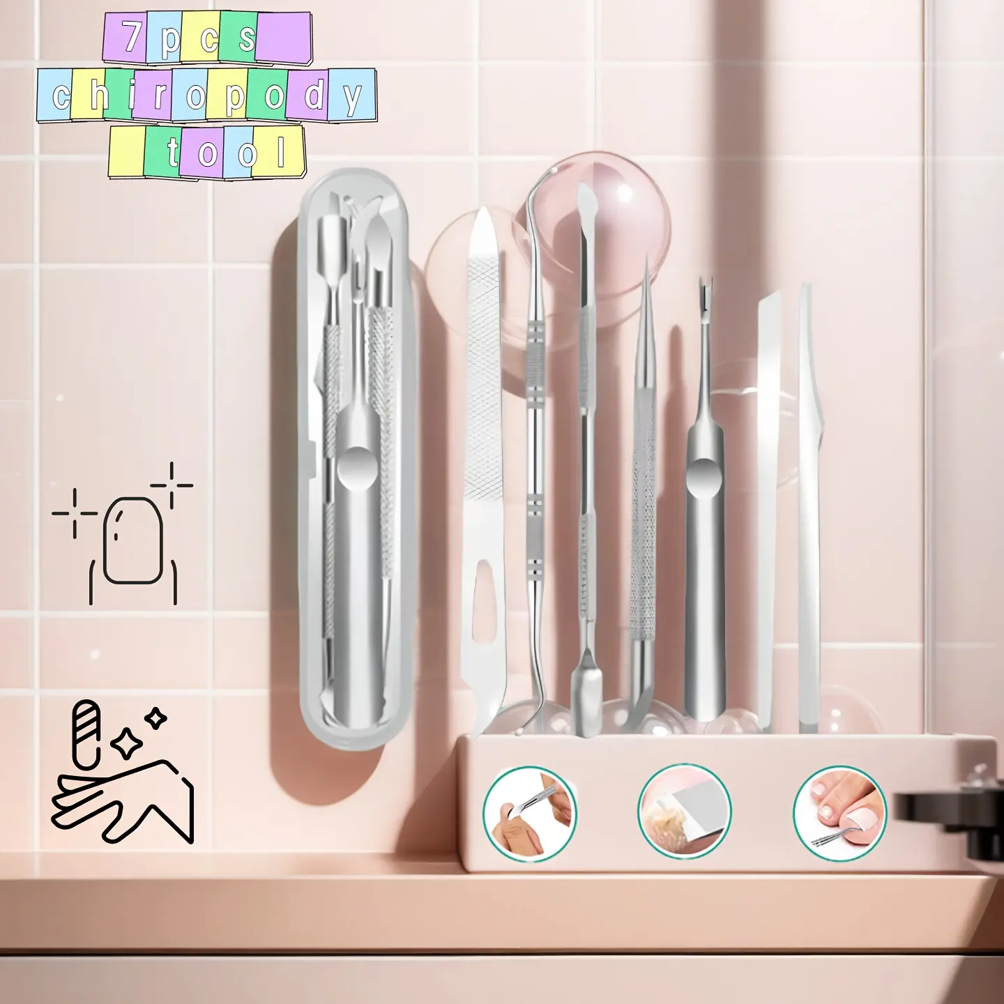 7Pcs Stainless Steel Portable Manicure Pedicure Kit Nail File Curved Ingrown Nail Lifter Cuticle Pusher Nail Pick V Cuticle Trimmer 2Pcs Pedicure Knives With Storage Case Dead Skin Callus Removal Hand Foot Care Tools