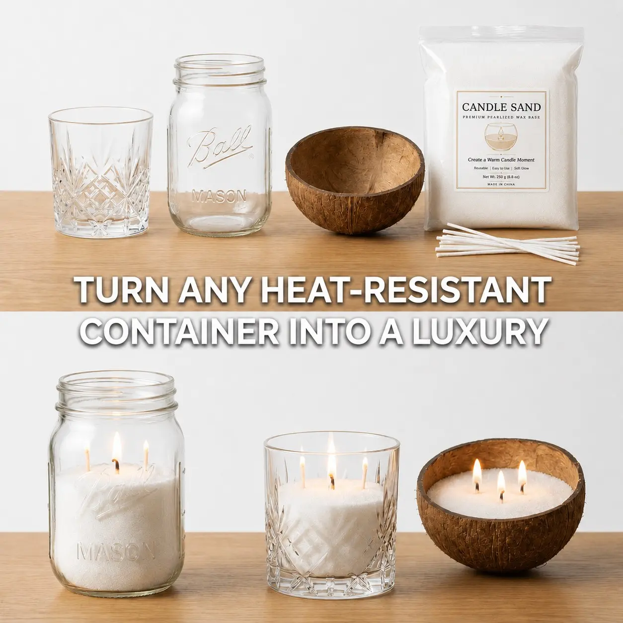 250g Candle Wax Beads Set, Includes 8 Wicks, DIY Reusable Candle Making Kit, Perfect for Home Decor, Easy to Use