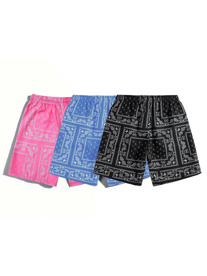 Men's Ethnic Paisley Pattern Drawstring Shorts, Stylish Paisley Print Swim Trunks, Back To School Summer Beach Shorts for Casual Vacation Holiday, Menswear Clothing, Graphic Shorts