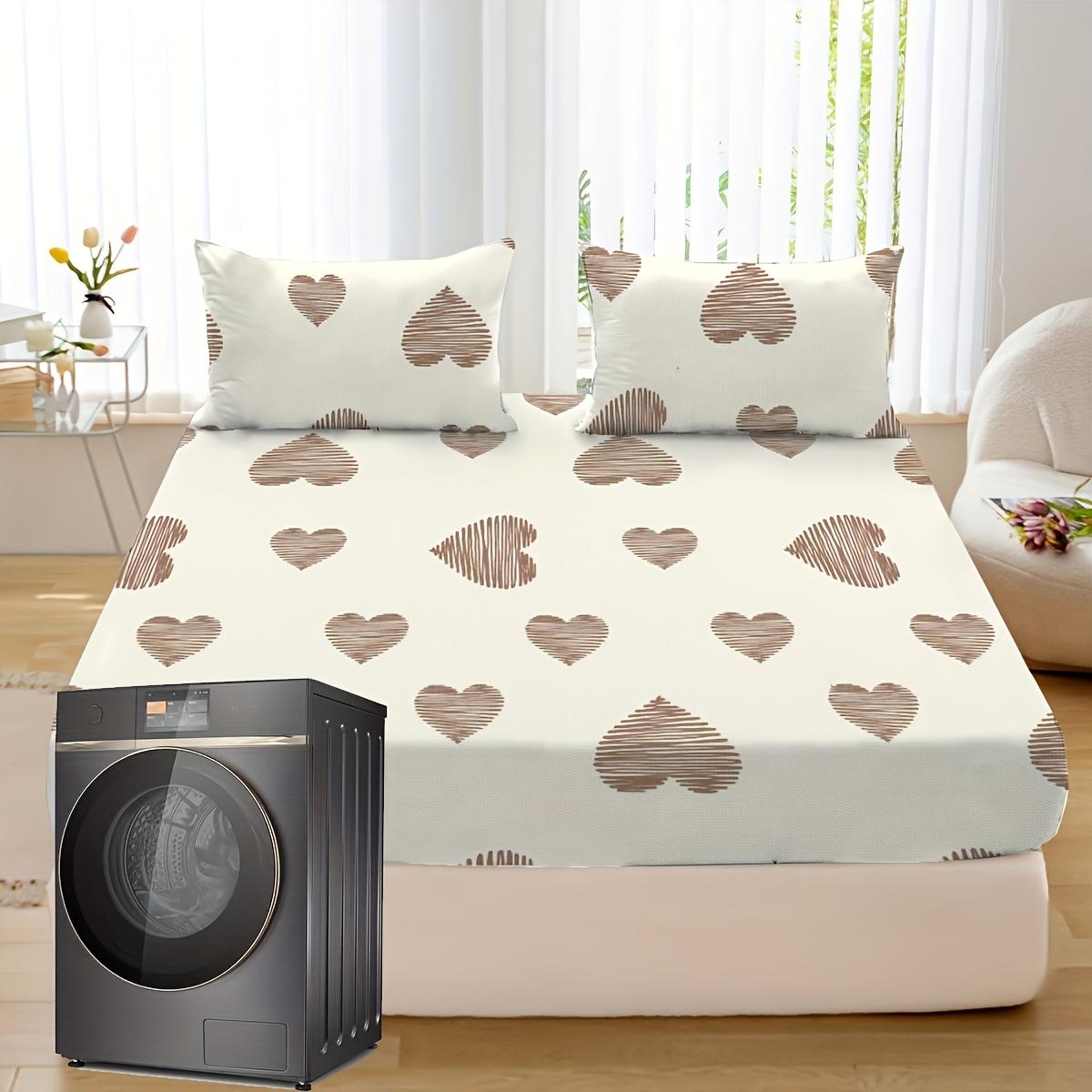 Heartbeat Wave Pattern Bedding Set, Including 1 Fitted Sheet & 1 Flat Sheet & 2 Pillowcase without Filler, Soft Comfortable Bedding Set for Home Bedroom