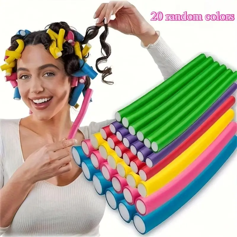 Overnight No Heat Hair Curling Rollers 20 Random Colors, Flexible Soft Foam Bendable Hair Rods, Gentle Damage-Free Hair Styling Tools to Create Natural Curls, Reusable Salon-Quality Hair Accessories for Women Medium & Long Hair