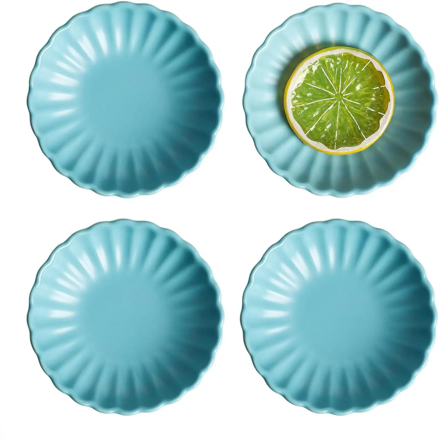 3.5 Inches Flower Shape Ceramic Side Dishes, 4 count Dipping Saucers