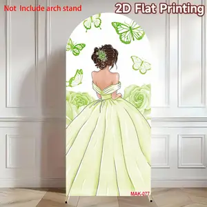 Quinceanera Green Princess Dress Butterfly Arch Backdrop Cover for 15th Birthday Girl Party Sweet Celebration Decoration