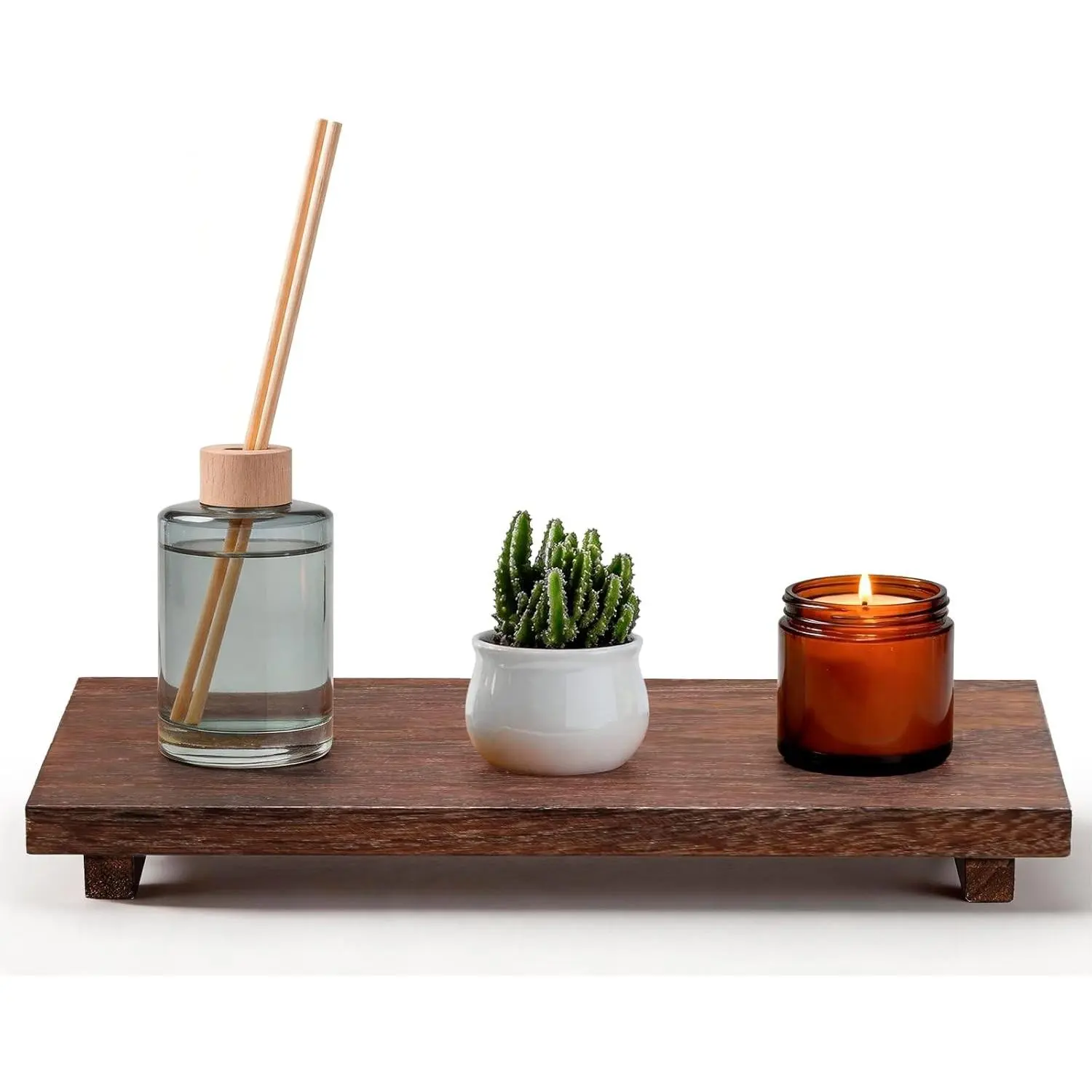 16 x 8 Inch Wood Riser Pedestal Stand - Farmhouse Large Wooden Display Tray for Kitchen Counter, Bathroom Decor, Sink, Soap Dishes, Plants, Bottles, Candles, Jewelry Display