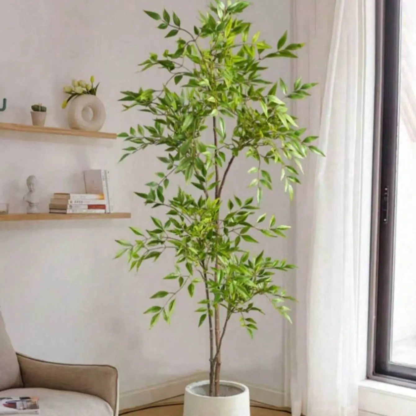 Large Artificial Plants Fake Bamboo Tree Branch, Plastic Leaves Tall Landscape, Home Garden Decor