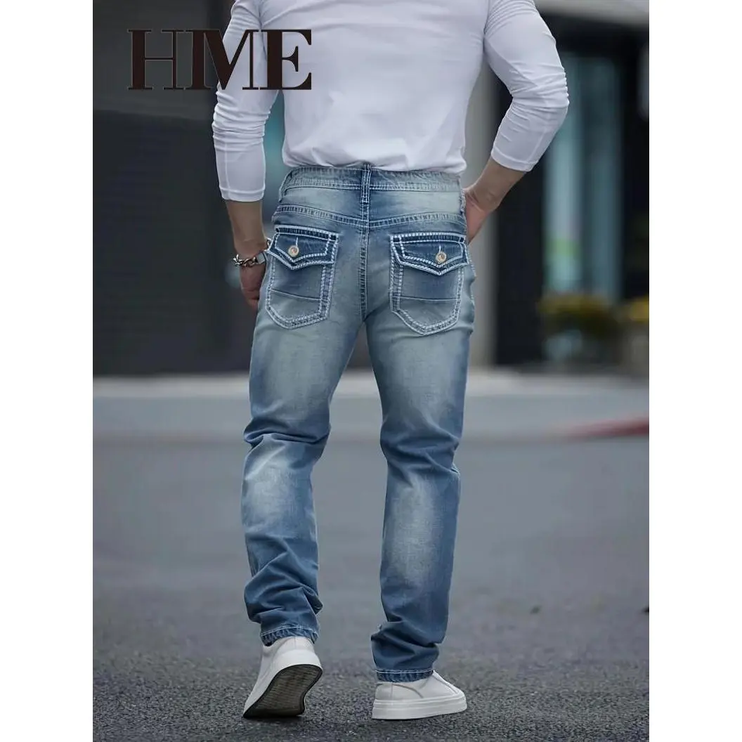 Big & Tall Men's Stretch Jeans Cotton Blend Straight Leg Denim Pants with Decorative Pockets