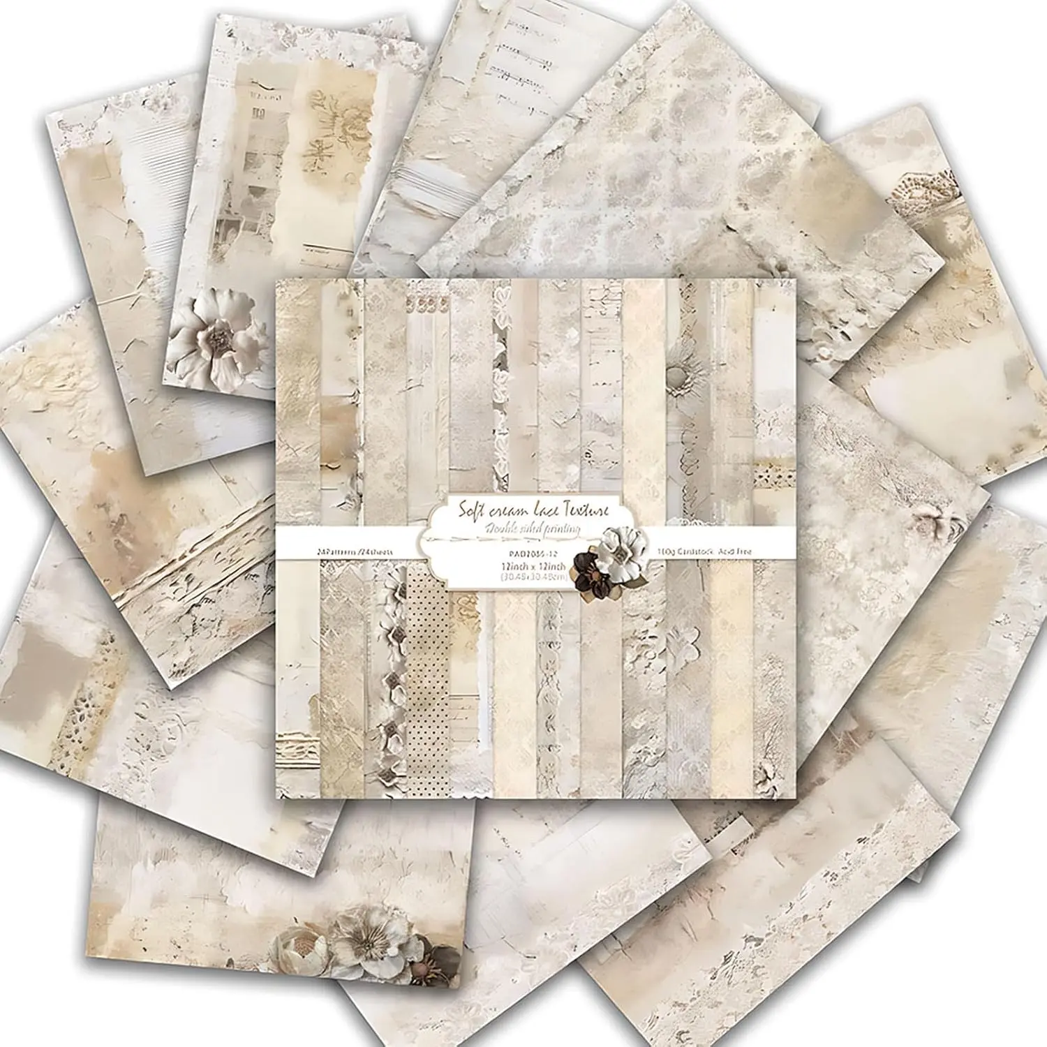 Scrapbook Paper 12x12 Inch, Double-Sided Decorative Craft Paper (White) | 24 Sheets/24 Designs Wooden-free  Patterned Background Paper for DIY Card Making, Junk Journal,Collage Album Decor