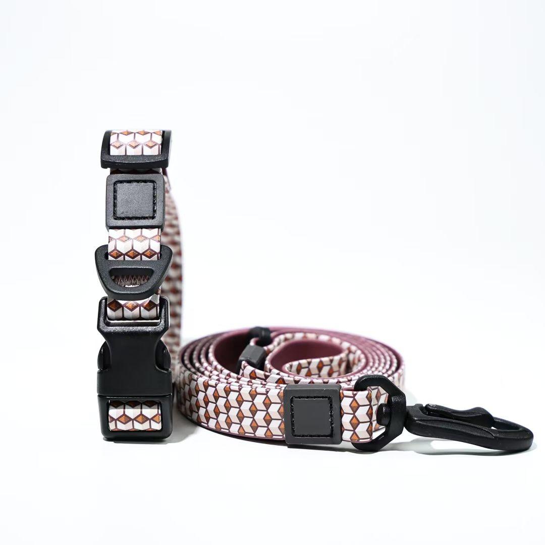 Unique Pattern Waterproof PVC Dog Leash and Collar Set for Small to Large Dogs - Trendy and Durable Pet Accessories