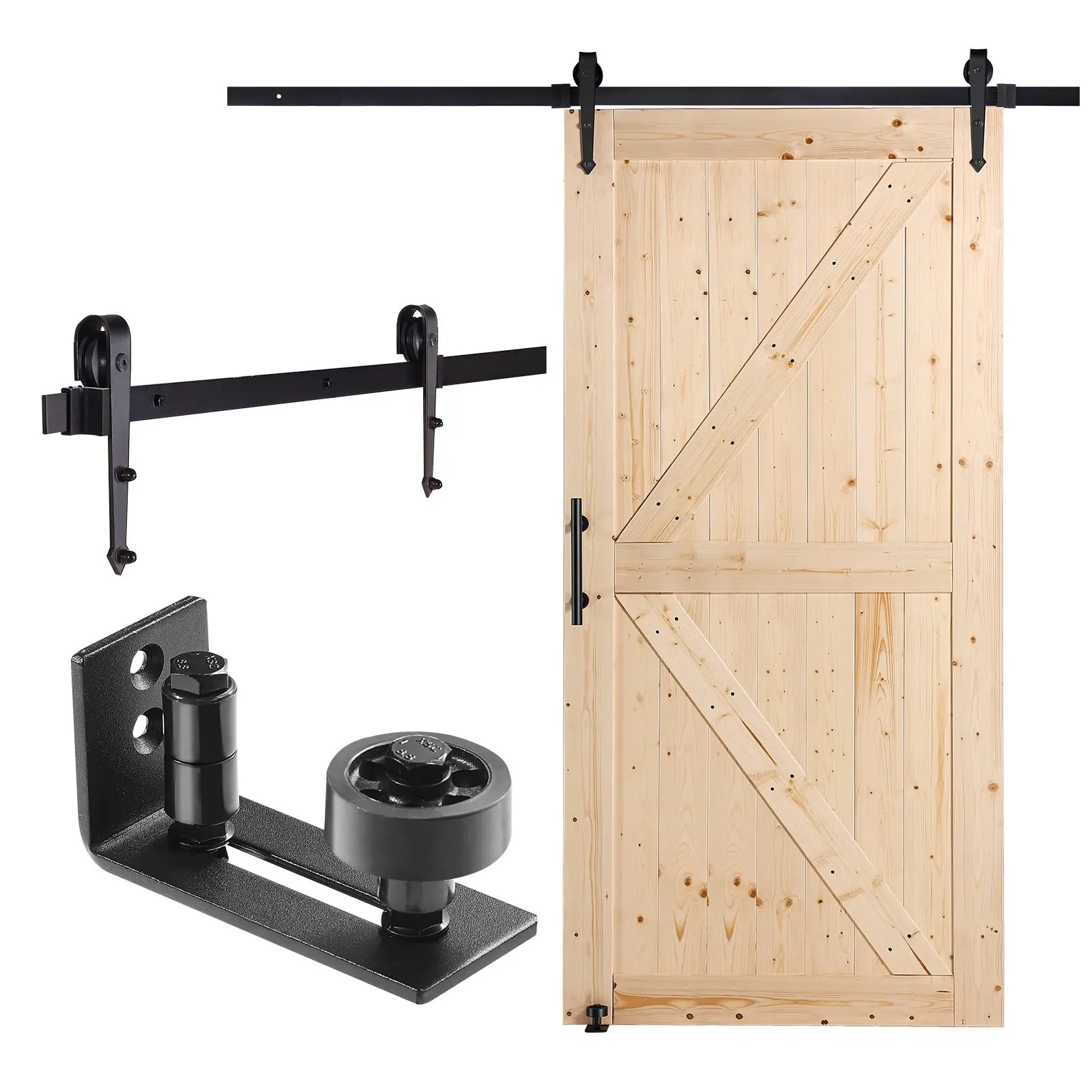 Wood Sliding Barn Door With Hardware Kit, 42 X 84 Inches, Spruce Panelled Slab, Smooth And Quiet Operation, Includes 8-In-1 Floor Guide And Door Handle, Easy To Install, Ideal For Modern Farmhouse, Rustic Interior