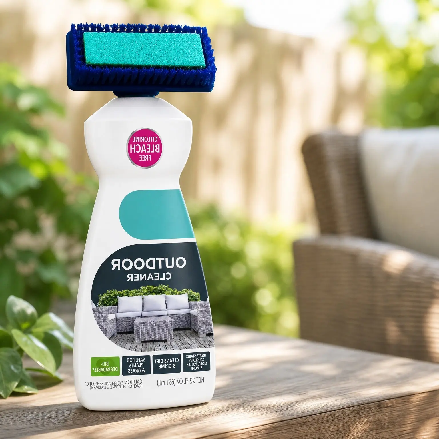 Oxy Powered Outdoor Cleaner with Built-In Brush (22 Fl Oz), Spot Cleaner for Outdoor Furniture, Rugs & Decks, 2-in-1 Sponge & Bristle BrushGift