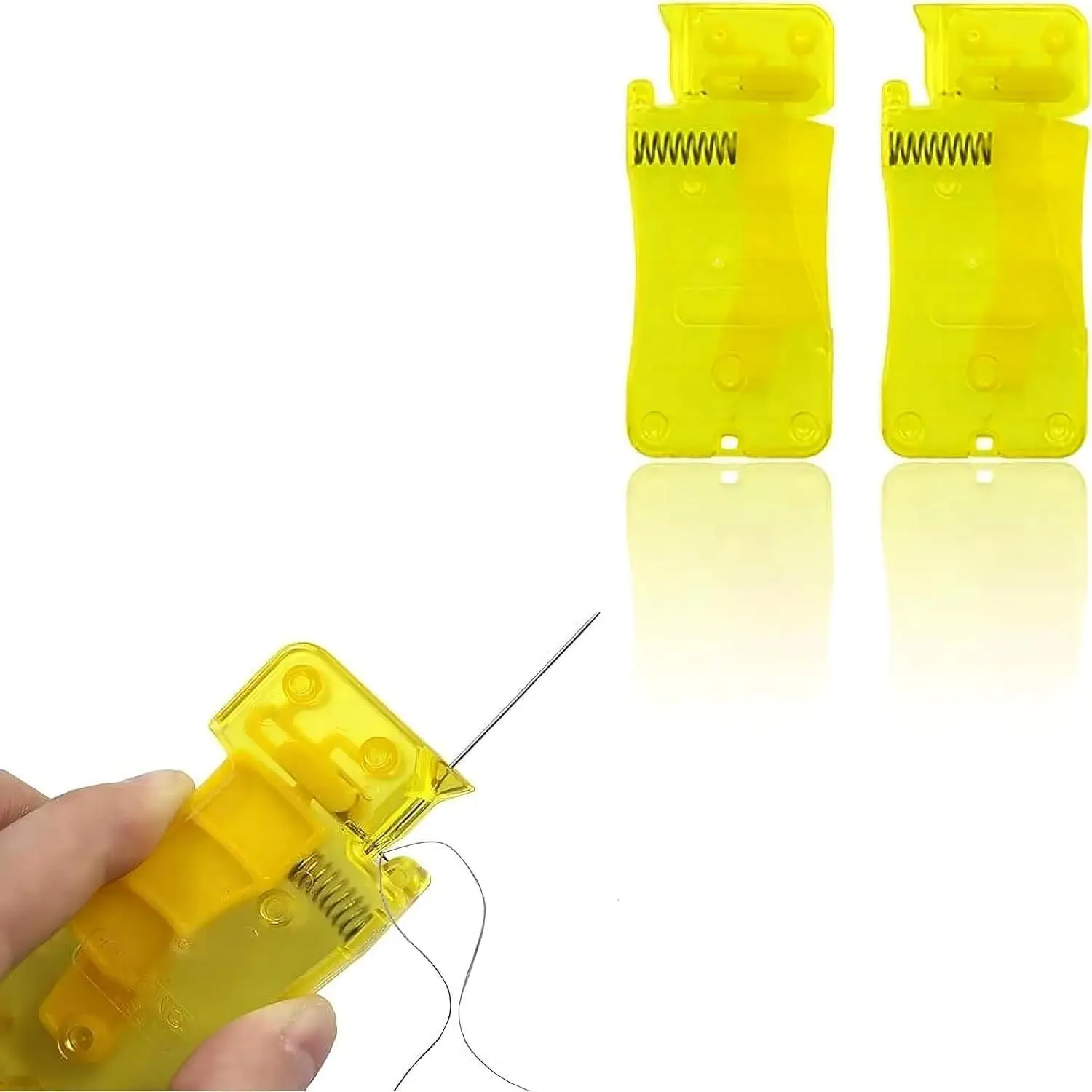 2Pcs Automatic Needle Threader,Manual Plastic Needle Threader,Easy Threading Needle Threader,Quick Threading Aid Machine Sewing Accessories Threaders Sewing Tools(Yellow 7 * 3cm)