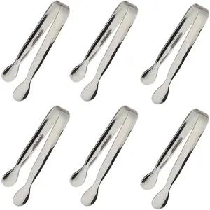 6PCS Ice Tongs Mini Sugar Tongs 4.25Inch Stainless Steel Kitchen Utensils Set,Small Serving Tong and Tiny Kitchen Tong for Appetizers,Tea Party, Coffee Bar, Desserts (Silver)
