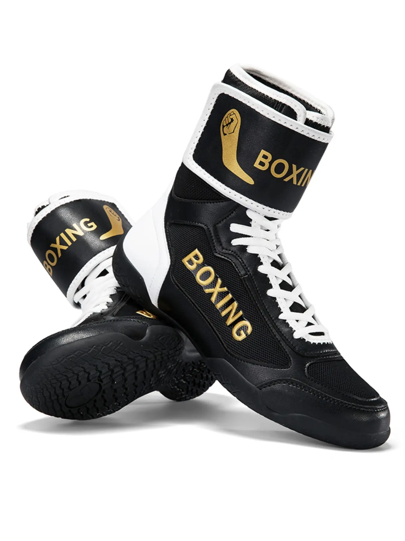 Men's Professional High-Top Boxing Shoes, Lightweight Anti-Slip Rubber Sole, Wrestling Shoes, Shock Absorption, Breathable, All Seasons, Versatile Use