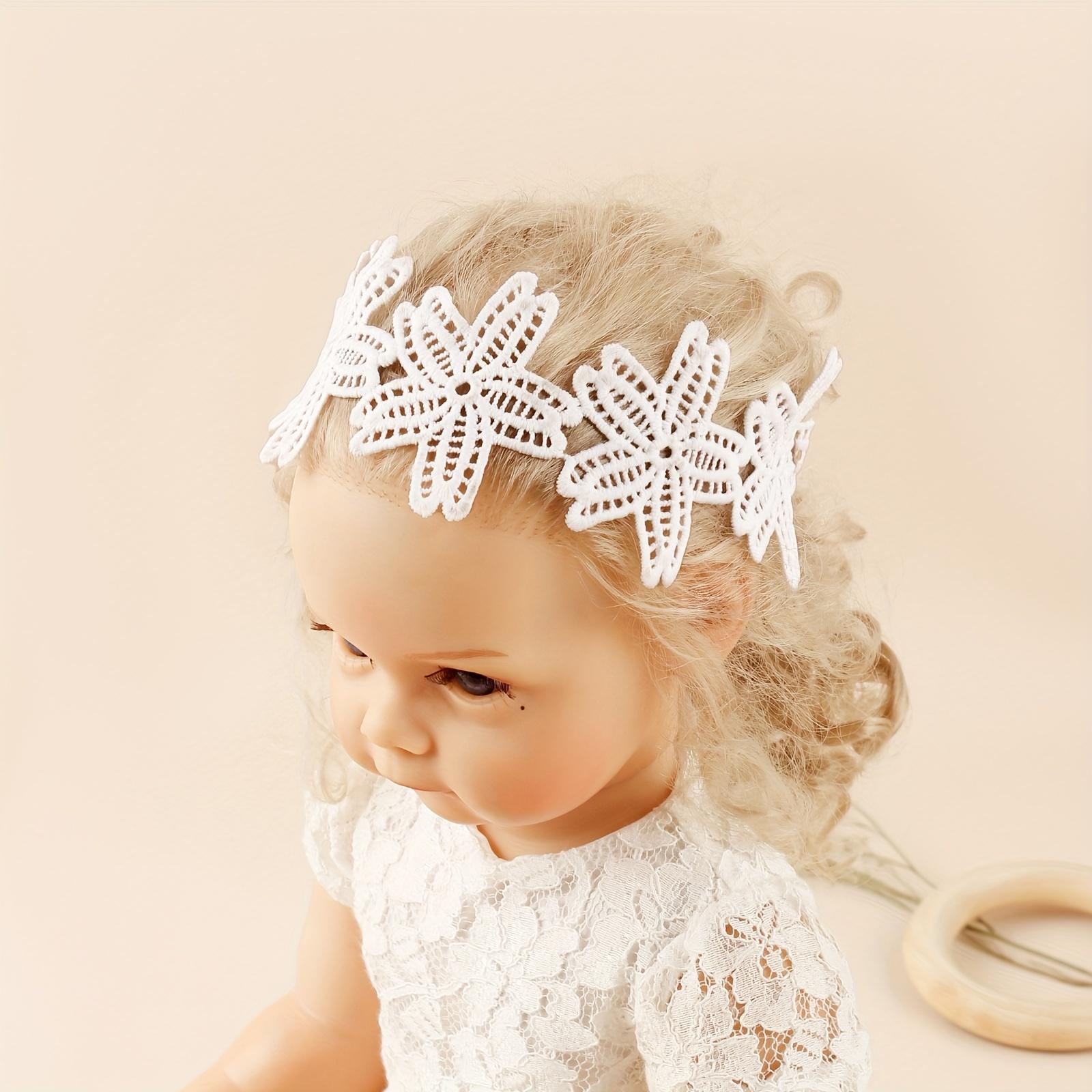 3 White Embroidered Baby Headbands, Deli