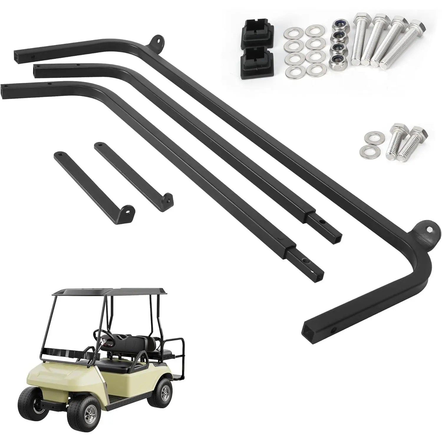 Golf Cart Front Roof Strut Brackets for Club  DS 1984-1999 - Heavy Duty Support with Steel Screw Bushings,  Coated Repair Kit