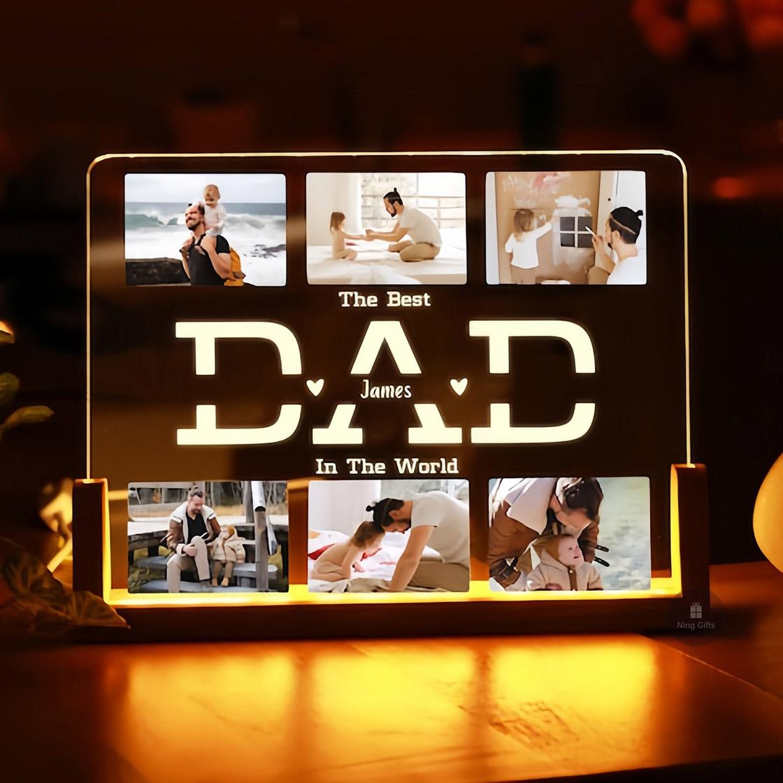 Custom Dad Photo Plaque with LED Night Light Personalized Acrylic Picture Frame Creative Desktop Decor for Dad Customized "Best Dad Ever" Photo Night Light| The Perfect Father's Day Birthday Thanksgiving Christmas Gift