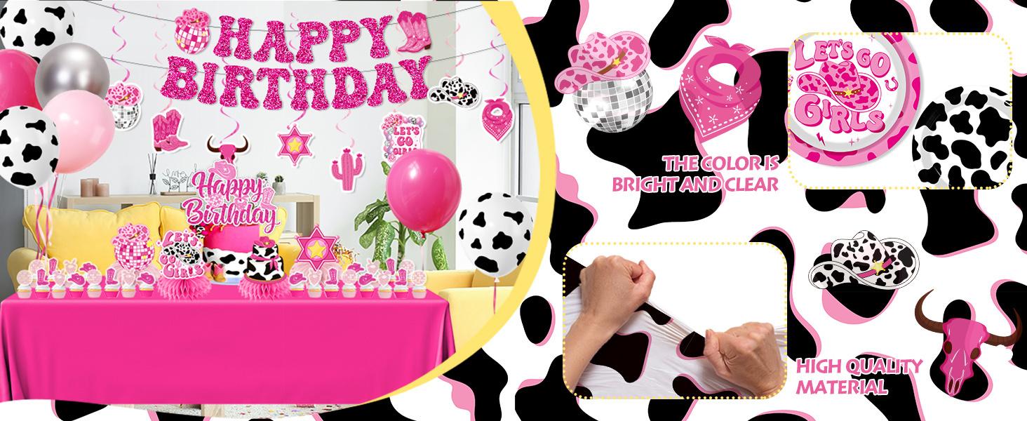 Birthday Party Decorations, 222Pcs Disco Cowgirl Party Decorations Plates Napkins Cups Banner Hanging Swirl Tablecloth Balloons Cake Topper for Western Cowgirl Bachelorette Party Decorations