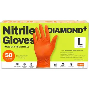 HEAVY DUTY  Gloves 8 Mil  Texture Disposable  Resistant  &Latex Free  Safe Orange 50Ct