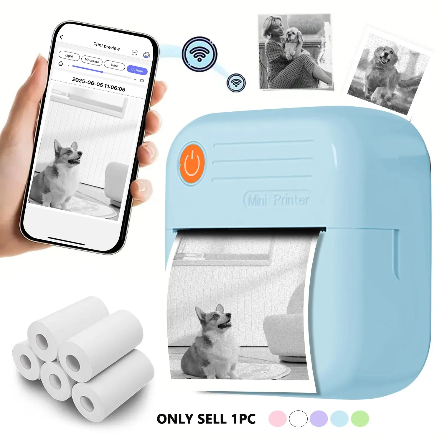 Inkless Mini Wireless Printer – Portable Thermal Pocket Printer for Journaling, Diaries, Scrapbooking & Gift Making, Print Photos, Notes, Memos & To-Do Lists, Wireless Compatible with iOS Android, for Students & Creative Teens
