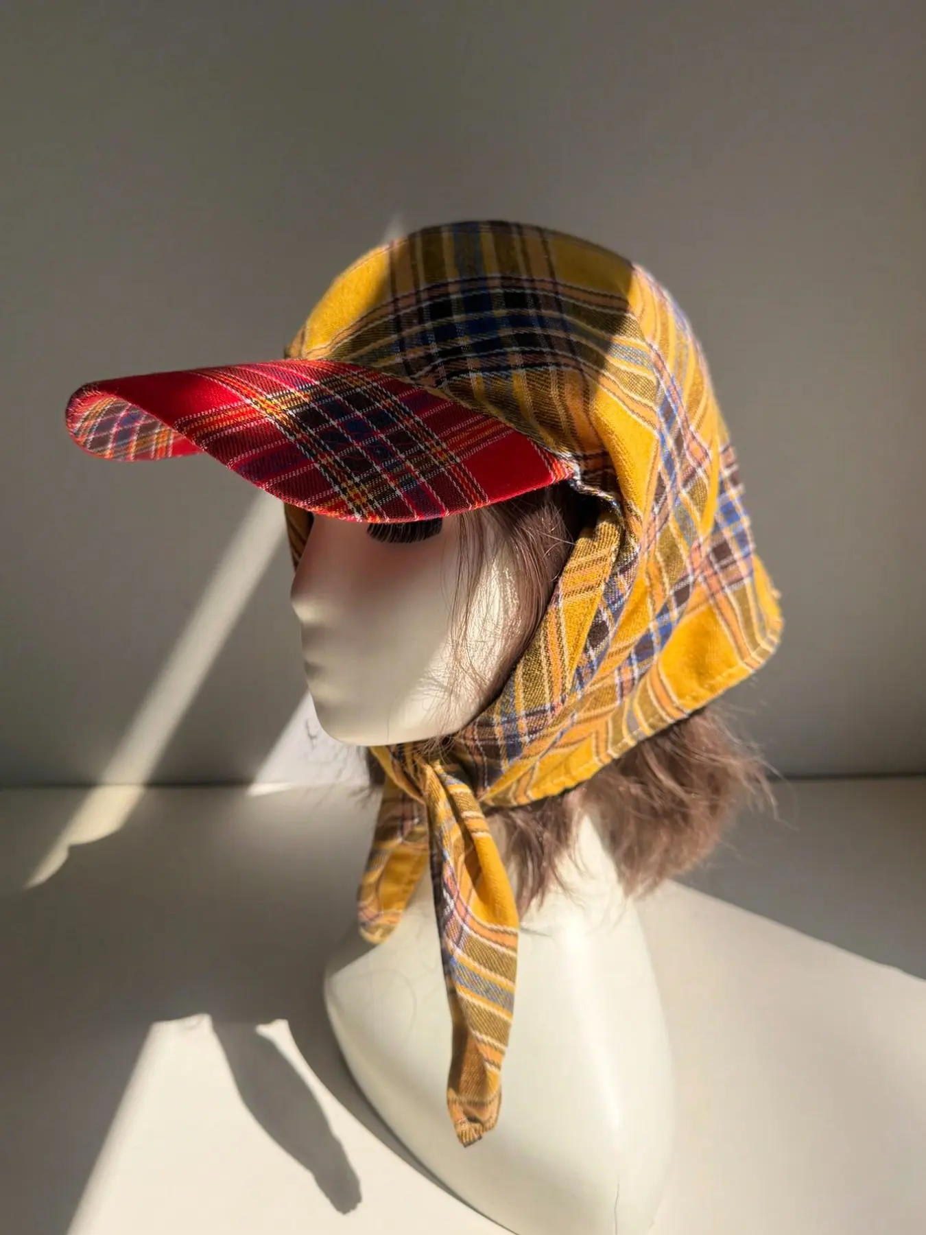 Unisex Plaid Print Sun Hat, Retro Headscarf Style, Sporty Fitted Design, Fashionable Accessory, Ideal for Outdoor, Beach, Travel, Summer Activities
