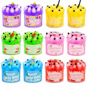 12pcs Fruit Style Slime Crystal Stress Relief Clay, Bubble Gum, Includes 12 Small Accessories, Perfect for Relaxation and Fun