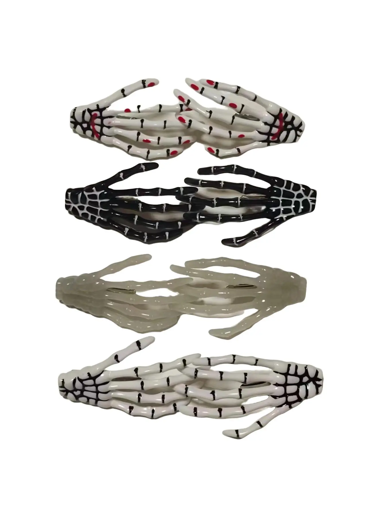 Halloween Party Skull Hand Hair Clips, Glow-In-The-Dark Skull Hair Clamps, Gothic Ghost Claw Clips, Cos Accessories Set of Four