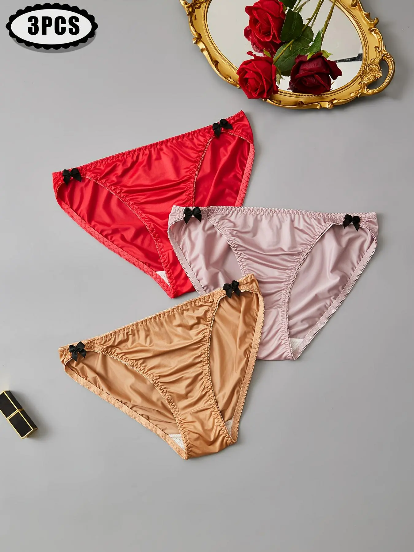 3-Pack Elegant Women's Underwear, Soft Elastic Fashion Triangle Panties, Plain Color Bow Design, Cute Girl Style, Daily Wear