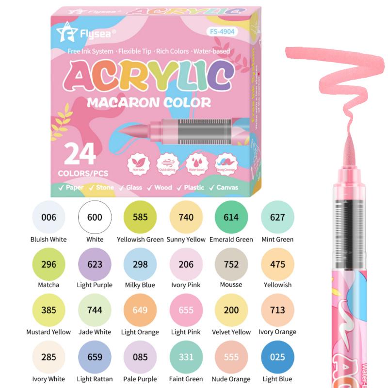 Acrylic Paint Markers, Macaron Series Set, Soft Brush Tip Water Based, Acrylic Drawing Markers, Straight liquid Markers for Wood, Canvas, Rock Painting, Glass, Diy Crafts, Fabric Paint