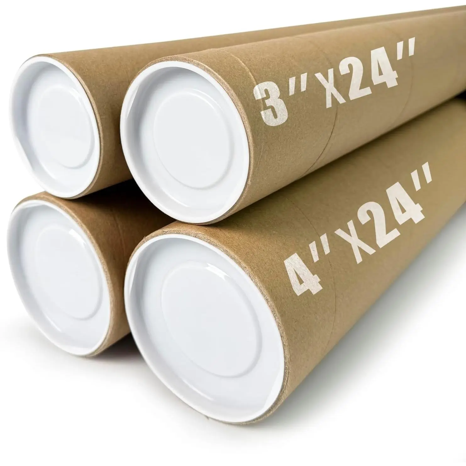 4-Pack Mailing Tubes with Caps, Kraft Paper Cardboard Storage Tubes for Shipping, Prints, Documents, Crafts & Golf Clubs (4Pack(4in*24in,3in*24in)